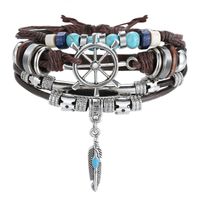 Casual Feather Rudder Pu Leather Alloy Wood Plating Metal Bracelets main image 5