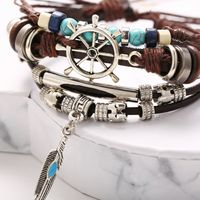Casual Feather Rudder Pu Leather Alloy Wood Plating Metal Bracelets main image 4
