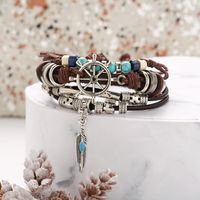 Casual Feather Rudder Pu Leather Alloy Wood Plating Metal Bracelets main image 1