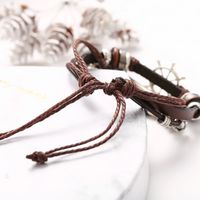 Casual Feather Rudder Pu Leather Alloy Wood Plating Metal Bracelets main image 3