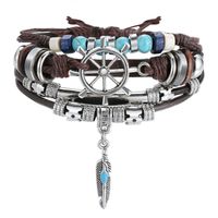 Casual Feather Rudder Pu Leather Alloy Wood Plating Metal Bracelets main image 2