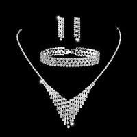 Mode Geometrisch Kupfer Überzug Diamant Strass Armbänder Ohrringe Halskette main image 3