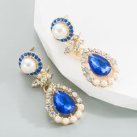Fashion Water Droplets Alloy Inlay Rhinestone Pearl Drop Earrings main image 5