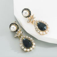 Fashion Water Droplets Alloy Inlay Rhinestone Pearl Drop Earrings sku image 2