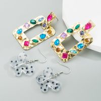 Fashion Square Butterfly Alloy Transparent Inlay Rhinestone Earrings main image 1