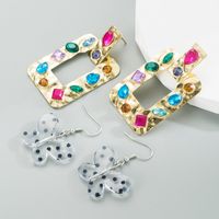 Fashion Square Butterfly Alloy Transparent Inlay Rhinestone Earrings main image 6