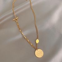 Vintage Style Round Letter Stainless Steel Pendant Necklace Gold Plated Stainless Steel Necklaces main image 2
