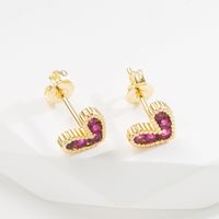 Romantic Heart Shape Copper Ear Studs Plating Zircon Copper Earrings 1 Pair main image 2