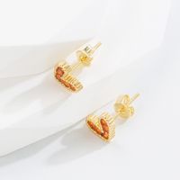 Romantic Heart Shape Copper Ear Studs Plating Zircon Copper Earrings 1 Pair sku image 2