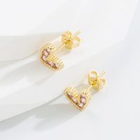 Romantic Heart Shape Copper Ear Studs Plating Zircon Copper Earrings 1 Pair sku image 7