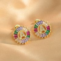 Elegant Letter Copper Ear Studs Inlay Zircon Copper Earrings 1 Pair main image 4