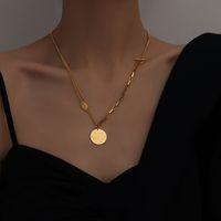 Vintage Style Round Letter Stainless Steel Pendant Necklace Gold Plated Stainless Steel Necklaces sku image 1