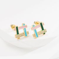 Fashion Geometric Copper Ear Studs Plating Zircon Copper Earrings 1 Pair sku image 2