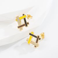 Fashion Geometric Copper Ear Studs Plating Zircon Copper Earrings 1 Pair sku image 1