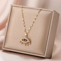 Stainless Steel 18K Gold Plated Vintage Style Inlay Eye Rhinestones Pendant Necklace main image 6
