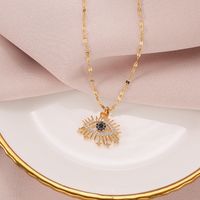 Stainless Steel 18K Gold Plated Vintage Style Inlay Eye Rhinestones Pendant Necklace main image 2