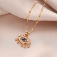 Stainless Steel 18K Gold Plated Vintage Style Inlay Eye Rhinestones Pendant Necklace main image 3