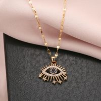Stainless Steel 18K Gold Plated Vintage Style Inlay Eye Rhinestones Pendant Necklace main image 4