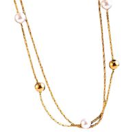 Rostfreier Stahl 18 Karat Vergoldet Einfacher Stil Vergoldet Geometrisch Perle Geschichtete Halskette main image 5
