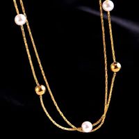 Stainless Steel 18K Gold Plated Simple Style Gold Plated Geometric Pearl Layered Necklaces main image 2