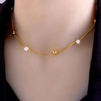 Stainless Steel 18K Gold Plated Simple Style Gold Plated Geometric Pearl Layered Necklaces main image 3