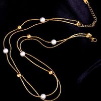 Stainless Steel 18K Gold Plated Simple Style Gold Plated Geometric Pearl Layered Necklaces main image 4
