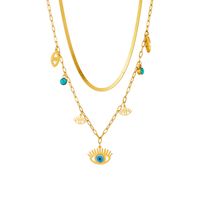 Stainless Steel 18K Gold Plated Vintage Style Gold Plated Eye Turquoise Layered Necklaces main image 3