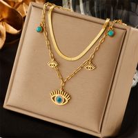 Stainless Steel 18K Gold Plated Vintage Style Gold Plated Eye Turquoise Layered Necklaces sku image 1