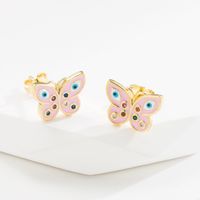 Fashion Devil's Eye Butterfly Copper Ear Studs Enamel Zircon Copper Earrings 1 Pair main image 6