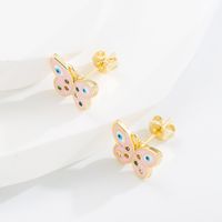 Fashion Devil's Eye Butterfly Copper Ear Studs Enamel Zircon Copper Earrings 1 Pair sku image 1