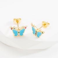 Mignon Papillon Le Cuivre Boucles D'oreilles Placage Zircon Boucles D'oreilles En Cuivre 1 Paire main image 7