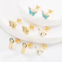 Mignon Papillon Le Cuivre Boucles D'oreilles Placage Zircon Boucles D'oreilles En Cuivre 1 Paire main image 1