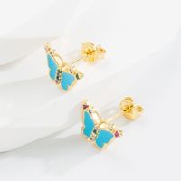 Mignon Papillon Le Cuivre Boucles D'oreilles Placage Zircon Boucles D'oreilles En Cuivre 1 Paire sku image 4