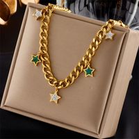 Vintage Style Star Stainless Steel Necklace Gold Plated Rhinestone Stainless Steel Necklaces main image 1