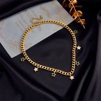 Vintage Style Star Stainless Steel Necklace Gold Plated Rhinestone Stainless Steel Necklaces main image 3