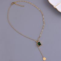 Stainless Steel 18K Gold Plated Vintage Style Gold Plated Square Glass Necklace main image 4