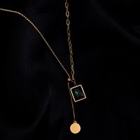 Stainless Steel 18K Gold Plated Vintage Style Gold Plated Square Glass Necklace main image 3