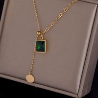 Stainless Steel 18K Gold Plated Vintage Style Gold Plated Square Glass Necklace main image 1