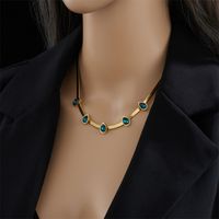 Stainless Steel 18K Gold Plated Simple Style Gold Plated Water Droplets Artificial Gemstones Necklace main image 2