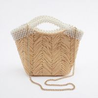 Fashion Solid Color Pearl Bucket Magnetic Buckle Straw Bag main image 1