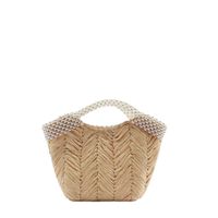 Fashion Solid Color Pearl Bucket Magnetic Buckle Straw Bag main image 5