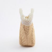 Fashion Solid Color Pearl Bucket Magnetic Buckle Straw Bag main image 4