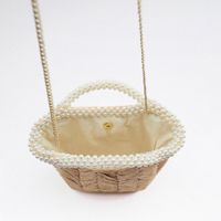 Fashion Solid Color Pearl Bucket Magnetic Buckle Straw Bag main image 3