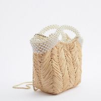 Fashion Solid Color Pearl Bucket Magnetic Buckle Straw Bag main image 2