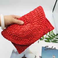 Yellow Rose Red Red Straw Solid Color Square Evening Bags sku image 6