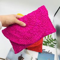 Yellow Rose Red Red Straw Solid Color Square Evening Bags sku image 5
