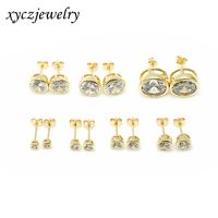 Fashion Round Single Diamond Copper Earrings Wholesale Nihaojewelry sku image 8