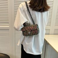 Women's Small Pu Leather Color Block Fashion Sequins Square Buckle Crossbody Bag sku image 2