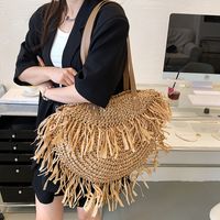Streetwear Solid Color Square Zipper Straw Bag main image 2