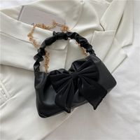 Women's Small Pu Leather Solid Color Cute Bowknot Square Zipper Handbag Crossbody Bag sku image 3